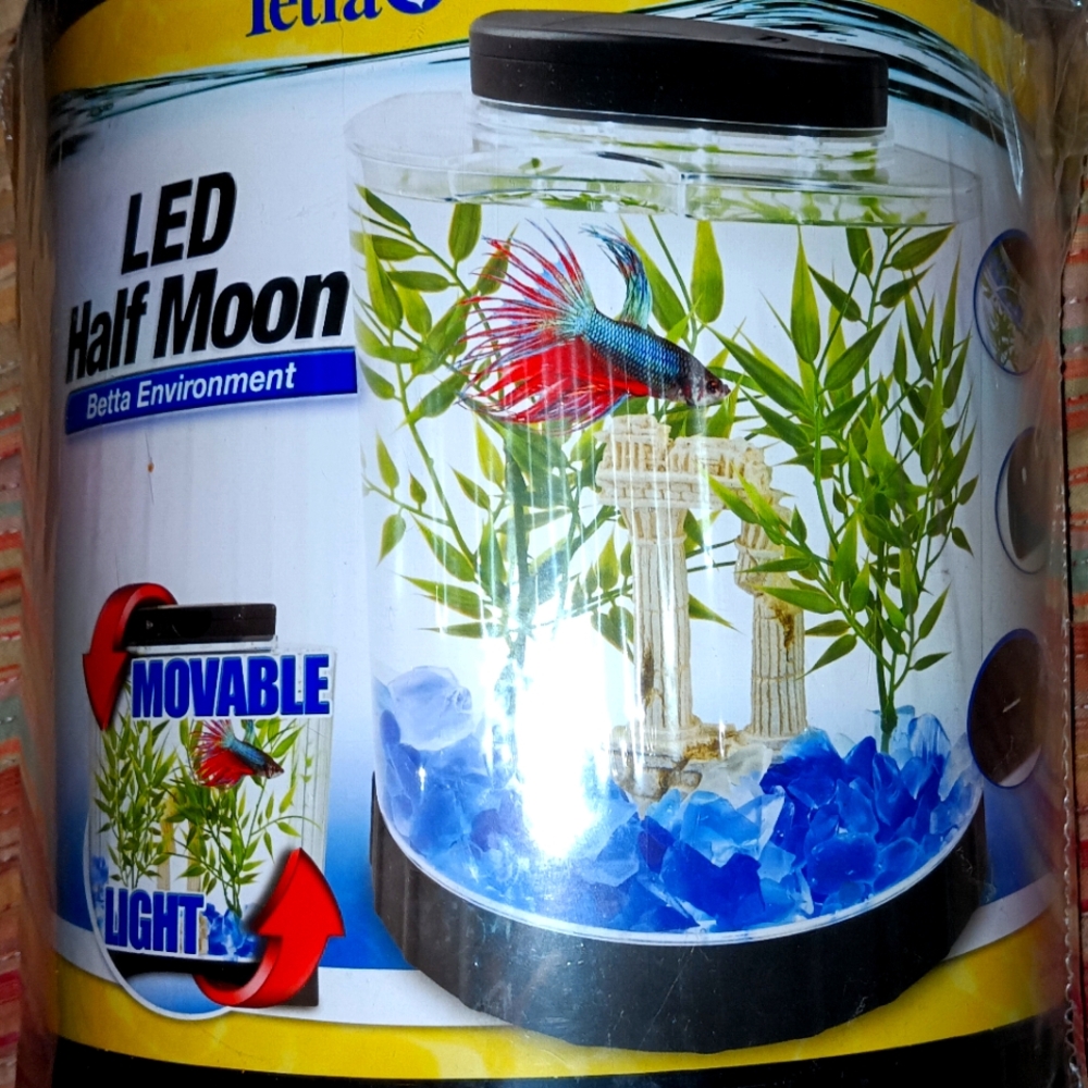 Half moon fish tank with LED lights